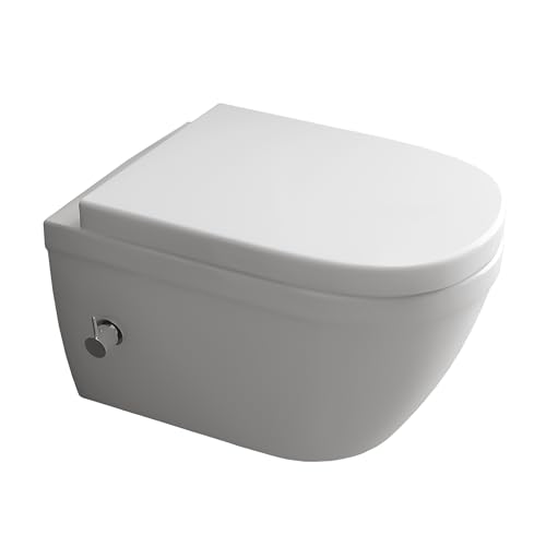 Alpenberger Dusch WC Set | Wand WC Spülrandlos mit Nano | WC Sitz mit Absenkautomatik | Moderne Toilette mit Bidet Funktion | Kloschüssel mit Armatur für Intimdusche | Passend Geberit (Almeira 8250 U) von Alpenberger Germany