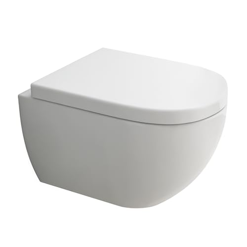 Alpenberger Hänge WC Spülrandlos Toilette | Gäste WC Kloschüssel Keramik Toiletten | WC-Sitze Soft Close Toilettendeckel | Nano Beschichtung Toilettenschüssel | Wand WC Set Passend Geberit wc von Alpenberger Germany