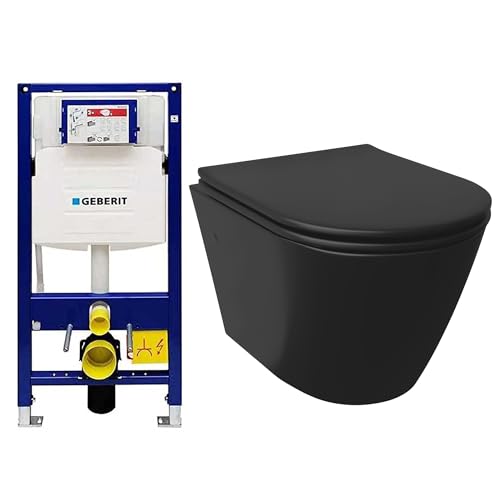 Alpenberger Wand WC Spülrandlos | Kloschüssel mit Toilettendeckel D Form | Moderne Toilette Schwarz Matt mit Geberit Spülkasten WC Vorwandelement Set | Hänge WC Komplettset Alpenberger Wand WC Spülrandlos | Kloschüssel mit Toilettendeckel D Form | Moderne Toilette Schwarz Matt mit Geberit Spülkasten WC Vorwandelement Set | Hänge WC Komplettset von Alpenberger Germany