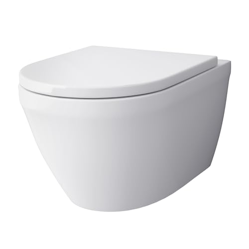 Alpenberger Toilette Spülrandlos | Kloschüssel mit Nano | WC Sitz mit Absenkautomatik | Hänge WC Badezimmer Set | Moderne Gäste WC Toiletten | Tiefspüler Passend Geberit (Almeira 8200 SU) von Alpenberger Germany