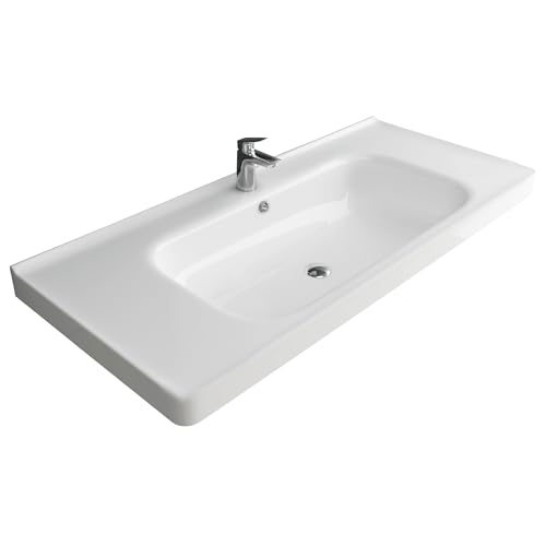 Alpenberger Waschbecken 100 cm Breit | Gäste WC & Badezimmer | Waschtisch Eckig | Hängewaschbecken Wandmontage | Handwaschbecken mit Nano | Bathroom Sink für Moderne Waschplätze von Alpenberger Germany