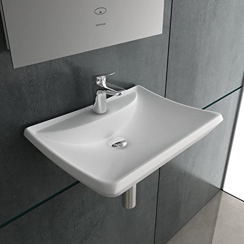 Alpenberger Waschbecken 60 cm Breit | Aufsatzwaschbecken Eckig | Hängewaschbecken | Keramik Waschtisch mit Nano | Handwaschbecken Klein Gäste WC und Badezimmer (WB-662) von Alpenberger Germany