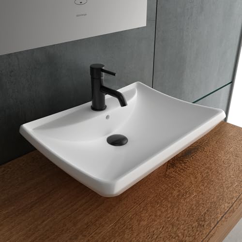 Alpenberger Waschbecken 60 cm Breit | Aufsatzwaschbecken Eckig | Hängewaschbecken | Keramik Waschtisch mit Nano | Handwaschbecken Klein Gäste WC und Badezimmer (WB-662) von Alpenberger Germany