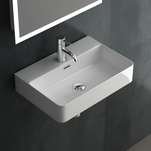 Alpenberger Waschbecken 60 cm Breit - Weiß | Waschtisch als Hängewaschbecken oder Aufsatzwaschtisch | Aufsatzwaschbecken Eckig mit Nano | Moderne Waschplätze | Handwaschbecken fürs Bad & Gäste WC von Alpenberger Germany
