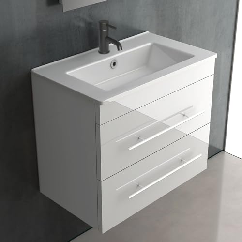 Alpenberger Waschbecken Badezimmer Waschtisch mit Unterschrank 60 cm Breit Hängend | Gäste WC Waschbecken mit Unterschrank Bad Möbel Modern Set | Kleiner Waschbeckenunterschrank Weiß von Alpenberger Germany