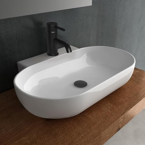 Alpenberger Waschbecken Gäste WC | Aufsatzwaschbecken Oval | Hängewaschbecken Breit | Handwaschbecken mit Keramik Versiegelung | Gästewaschbecken zur Wandmontage | Waschtisch Bathroom Sink von Alpenberger Germany