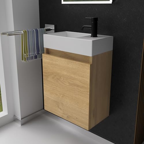 Alpenberger Waschbecken mit Unterschrank 45 cm | Badezimmermöbel Set | Kleines Waschbecken Gäste WC | Waschtisch Set | Unterschrank Bad Waschbeckenunterschrank Eiche Natur von Alpenberger Germany