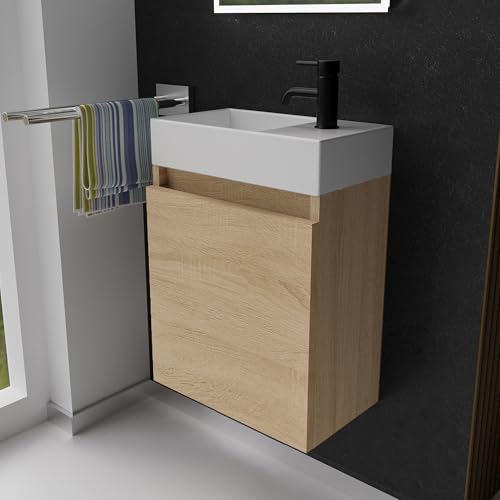 Alpenberger Waschbecken mit Unterschrank 45 cm | Badezimmermöbel Set | Kleines Waschbecken Gäste WC | Waschtisch Set | Unterschrank Bad Waschbeckenunterschrank Eiche Hell von Alpenberger Germany