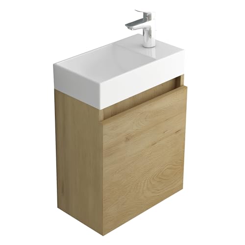 Alpenberger Waschbecken mit Unterschrank | Badezimmermöbel Set | Kleines Waschbecken Gäste WC | Waschtisch Set | Unterschrank Bad Waschbeckenunterschrank Eiche Natur von Alpenberger Germany