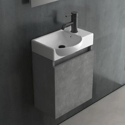 Alpenberger Waschbecken mit Unterschrank | Waschtisch Grau| Waschbeckenunterschrank 45 cm Breit | Aufsatzwaschbecken Waschbeckenunterschrank | Kleines Gäste WC Möbel Waschtischunterschrank Hängend von Alpenberger Germany
