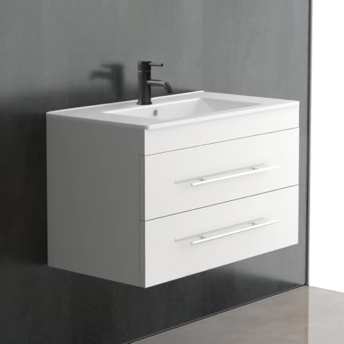 Alpenberger Waschtisch | Bad Waschbecken mit Unterschrank 70 cm Breit | Badmöbel Gäste WC Möbel | Waschtischunterschrank Hängend | Waschbeckenunterschrank Weiß von Alpenberger Germany