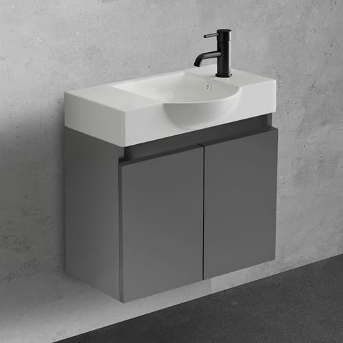 Alpenberger Waschtisch mit Unterschrank 55 cm Breit | Waschbecken mit Unterschrank Bad Möbel Modern Set | Kleines Waschbecken Gäste WC Möbel | Waschbeckenunterschrank Badezimmermöbel (Anthrazit Matt) von Alpenberger Germany
