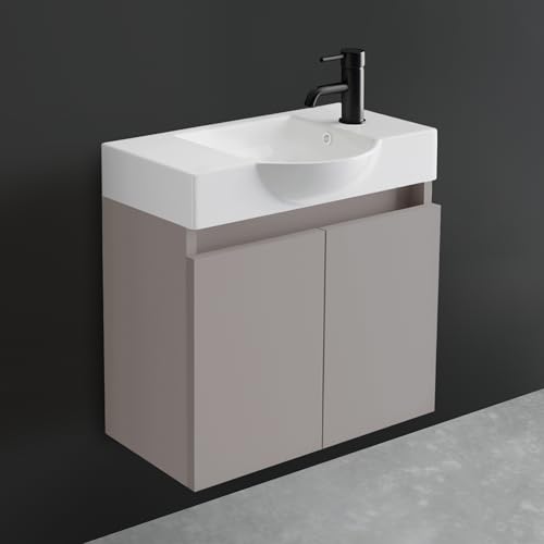 Alpenberger Waschtisch mit Unterschrank 55 cm Breit | Waschbecken mit Unterschrank Bad Möbel Modern Set | Kleines Waschbecken Gäste WC Möbel | Waschbeckenunterschrank Badezimmermöbel (Light Coffee) von Alpenberger Germany