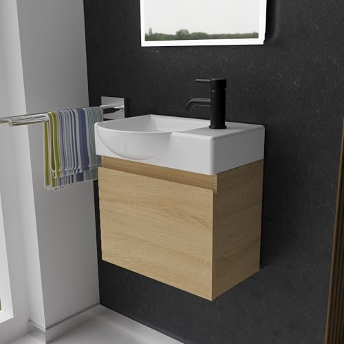 Alpenberger Waschtisch mit Unterschrank | Gäste WC Waschbecken Klein 45 cm Breit | Aufsatzwaschbecken mit Waschbeckenunterschrank | Badmöbel Hängeschrank | Waschtischunterschrank Eiche Hell Alpenberger Waschtisch mit Unterschrank | Gäste WC Waschbecken Klein 45 cm Breit | Aufsatzwaschbecken mit Waschbeckenunterschrank | Badmöbel Hängeschrank | Waschtischunterschrank Eiche Hell von Alpenberger Germany