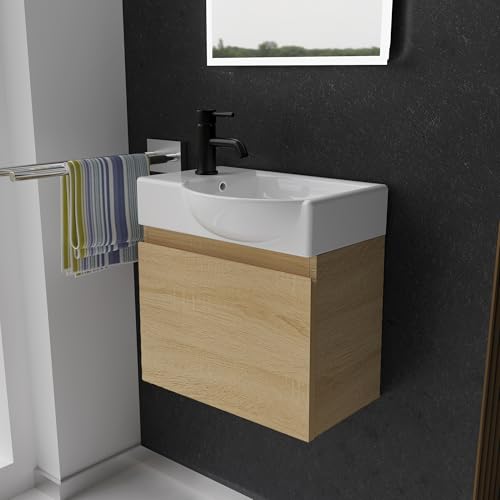 Alpenberger Waschtisch mit Unterschrank | Gäste WC Waschbecken Klein 45 cm Breit | Keramik Aufsatzwaschbecken Waschbeckenunterschrank | Badmöbel Set Hängend | Waschtischunterschrank Eiche Hell Alpenberger Waschtisch mit Unterschrank | Gäste WC Waschbecken Klein 45 cm Breit | Keramik Aufsatzwaschbecken Waschbeckenunterschrank | Badmöbel Set Hängend | Waschtischunterschrank Eiche Hell von Alpenberger Germany