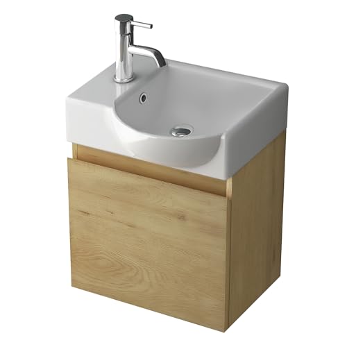 Alpenberger Waschtisch mit Unterschrank | Gäste WC Waschbecken Klein 45 cm Breit | Aufsatzwaschbecken Waschbeckenunterschrank | Badmöbel Set Hängend | Waschtischunterschrank Eiche Natur von Alpenberger Germany