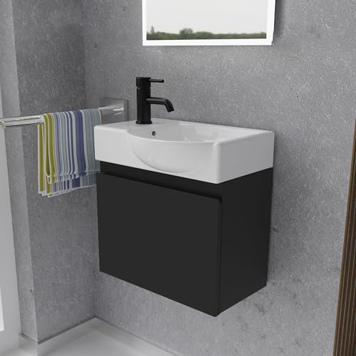 Alpenberger Waschtisch mit Unterschrank | Gäste WC Waschbecken Klein 45 cm Breit | Keramik Aufsatzwaschbecken Waschbeckenunterschrank | Badmöbel Set Hängend | Waschtischunterschrank Schwarz Alpenberger Waschtisch mit Unterschrank | Gäste WC Waschbecken Klein 45 cm Breit | Keramik Aufsatzwaschbecken Waschbeckenunterschrank | Badmöbel Set Hängend | Waschtischunterschrank Schwarz von Alpenberger Germany