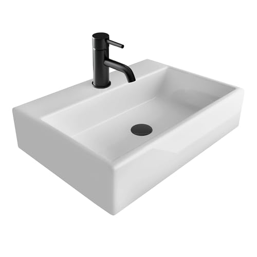 Alpenberger Waschbecken Gäste WC | Aufsatzwaschbecken Eckig | Waschtisch Bad Waschplätze | Handwaschbecken mit Nano 52 cm Breit | Gästewaschbecken Badezimmer | Aufsetzbare Waschbecken Wandmontage von Alpenberger Germany