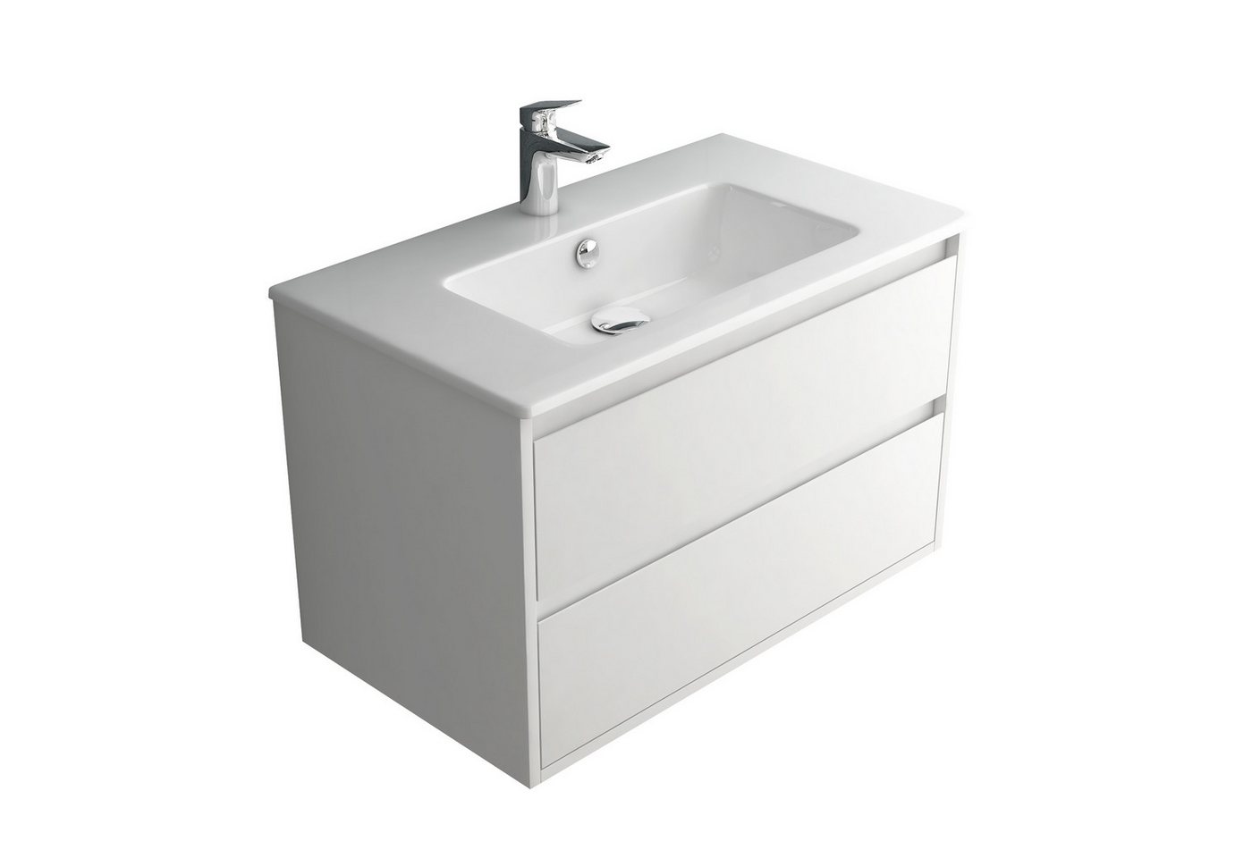 Alpenberger Badezimmer-Set 80 cm breit - Bad Waschbecken Gäste WC Komplettset in Glänzend Weiß, (Komplett-Set Vormontiert, 2-St., Waschbecken mit Unterschrank), Waschtischunterschrank mit Softclose - Badezimmerhängeschrank von Alpenberger