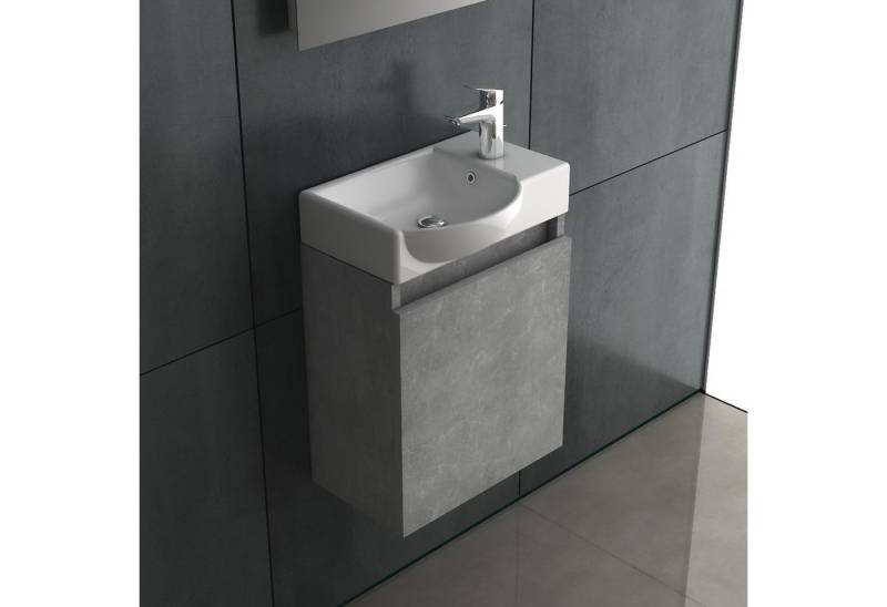 Alpenberger Badezimmer-Set - Badmöbel Set Grau - Möbel Waschtisch Gäste WC 45 cm Breit, (Komplett Set Modern, 2-St., Handwaschbecken mit Badschrank Midi), Badunterschrank mit Soft-Close Funktion vormontiert, pflegeleicht von Alpenberger