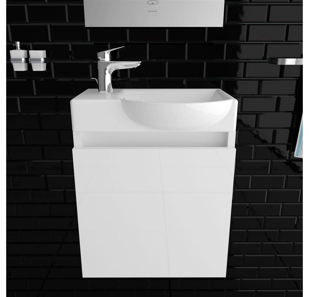 Alpenberger Badmöbel-Set Keramik Waschbecken mit Unterschrank Softclose - Waschplatz in Weiß, (Komplett-Set 2-tlg. Vormontiert, 2-St., Waschtisch mit Waschbeckenunterschrank), Bad Waschtisch Hochglanz Lack - Gäste-WC Lösung Alpenberger Badmöbel-Set Keramik Waschbecken mit Unterschrank Softclose - Waschplatz in Weiß, (Komplett-Set 2-tlg. Vormontiert, 2-St., Waschtisch mit Waschbeckenunterschrank), Bad Waschtisch Hochglanz Lack - Gäste-WC Lösung von Alpenberger