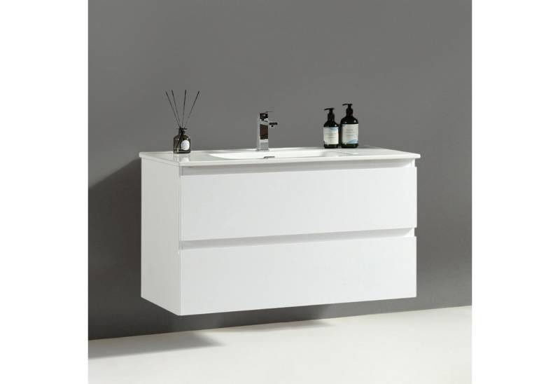 Alpenberger Badmöbel-Set Badezimmermöbel Badezimmer Schrank - Waschbecken mit Unterschrank Weiß, (Möbel Farbe Weiß, 2 Waschbeckenunterschrank Schubladen), Waschtisch mit Unterschrank 100 cm Breit von Alpenberger