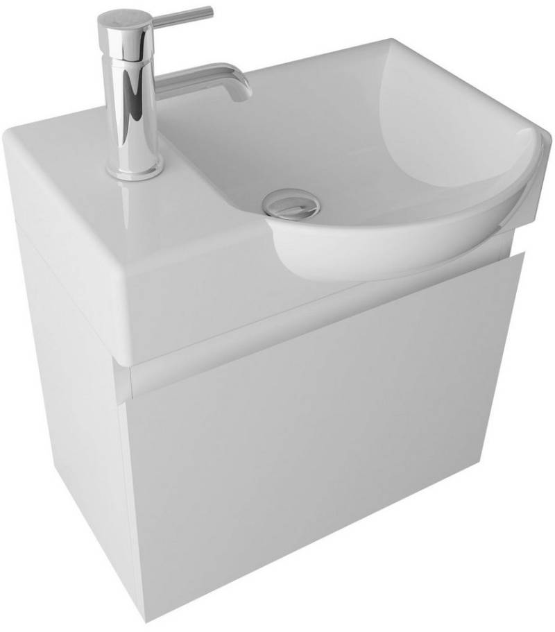 Alpenberger Badmöbel-Set - Gäste WC Waschbecken mit Unterschrank 45 cm Breit, (Badschrank 2-tlg., Waschtisch hängend), Waschbeckenunterschrank mit Softclose - Weiß - Rechts Becken von Alpenberger