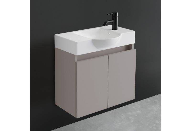 Alpenberger Badmöbel-Set Gäste WC Waschbecken mit Unterschrank 55 cm Breit, (Kleiner Stauraum Schrank, Moderne Waschplätze), Waschtisch mit Unterschrank Light Coffee von Alpenberger