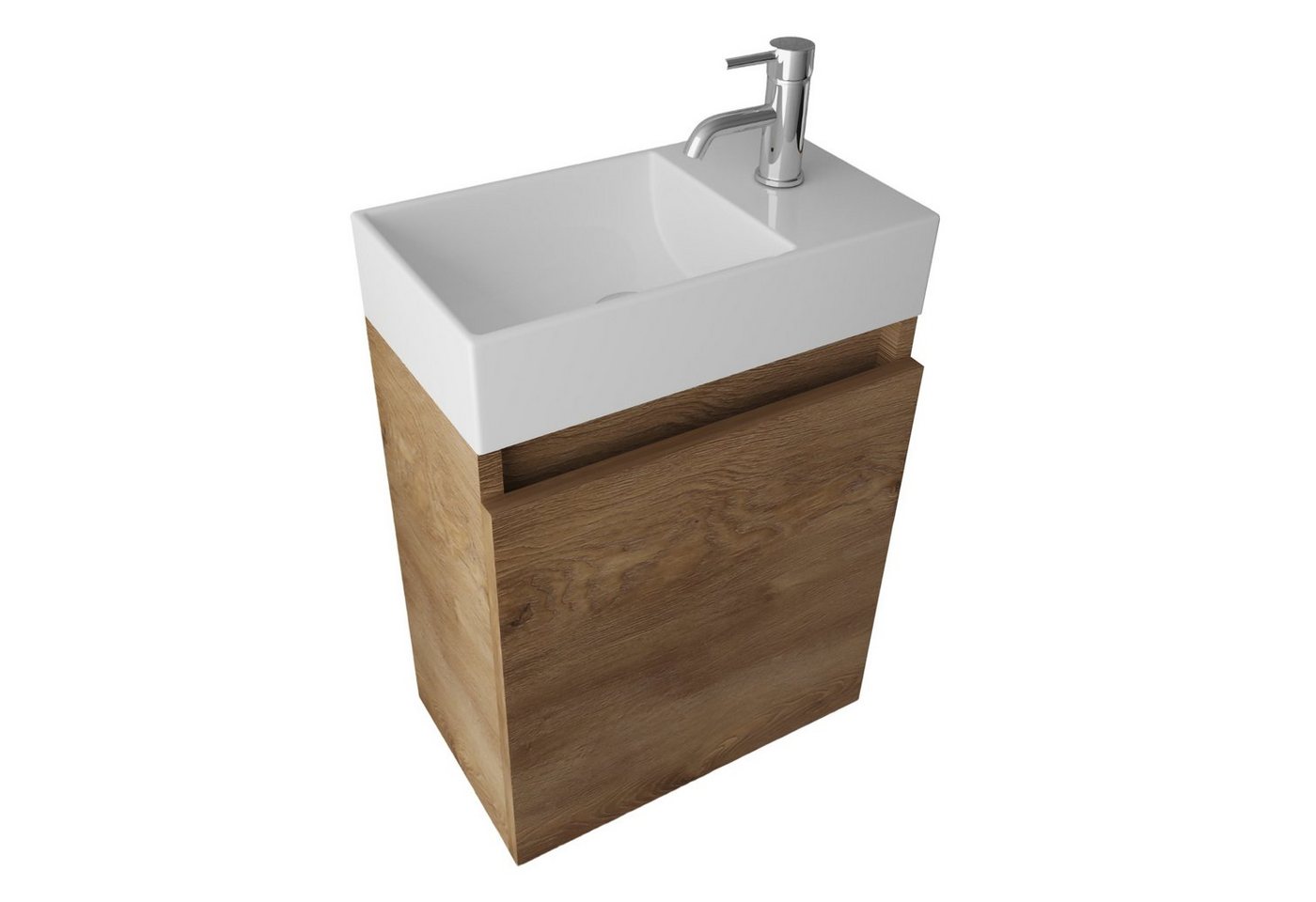 Alpenberger Badmöbel-Set Gäste WC Waschbecken mit Unterschrank - Badschrank Hängend, (2-tlg. Waschtisch Set Eiche, Waschbeckenunterschrank mit Softclose), Waschplätze für Kleine Bäder - Badschrank Hängend und Vormontiert von Alpenberger