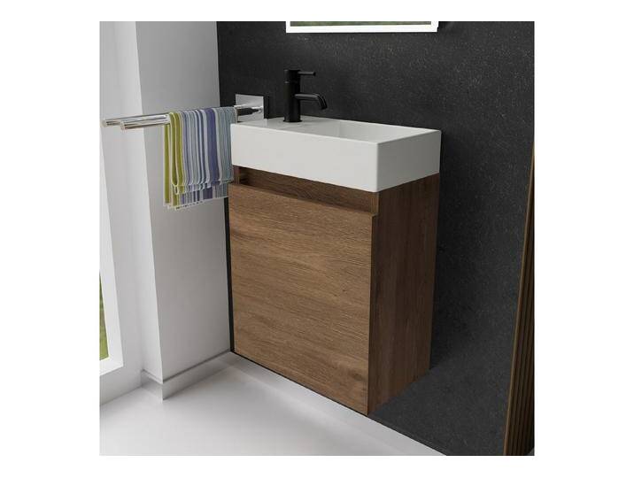 Alpenberger Badmöbel-Set Gäste WC Waschbecken mit Unterschrank - Badschrank Hängend, (2-tlg. Waschtisch Set Eiche, Waschbeckenunterschrank mit Softclose), Waschplätze für Kleine Bäder - Badschrank Hängend und Vormontiert, braun von Alpenberger