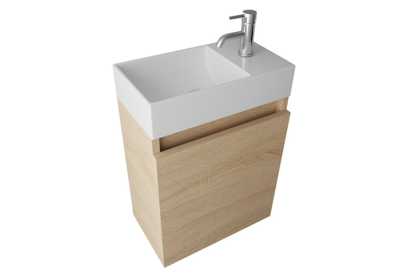 Alpenberger Badmöbel-Set Gäste WC Waschbecken mit Unterschrank - Badschrank Hängend, (2-tlg. Waschtisch Set Eiche Hell, Waschbeckenunterschrank mit Softclose), Waschplätze für Kleine Bäder - Badschrank Hängend und Vormontiert von Alpenberger