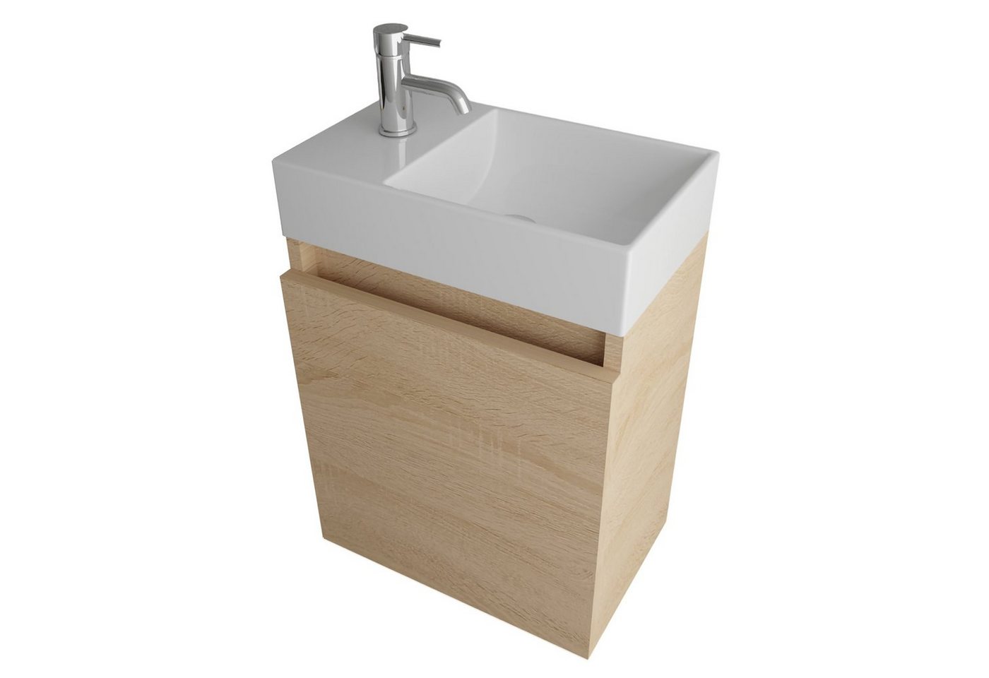 Alpenberger Badmöbel-Set Gäste WC Waschbecken mit Unterschrank - Badschrank Hängend, (2-tlg. Waschtisch Set Eiche Hell, Waschbeckenunterschrank mit Softclose), Waschplätze für Kleine Bäder - Badschrank Hängend und Vormontiert von Alpenberger