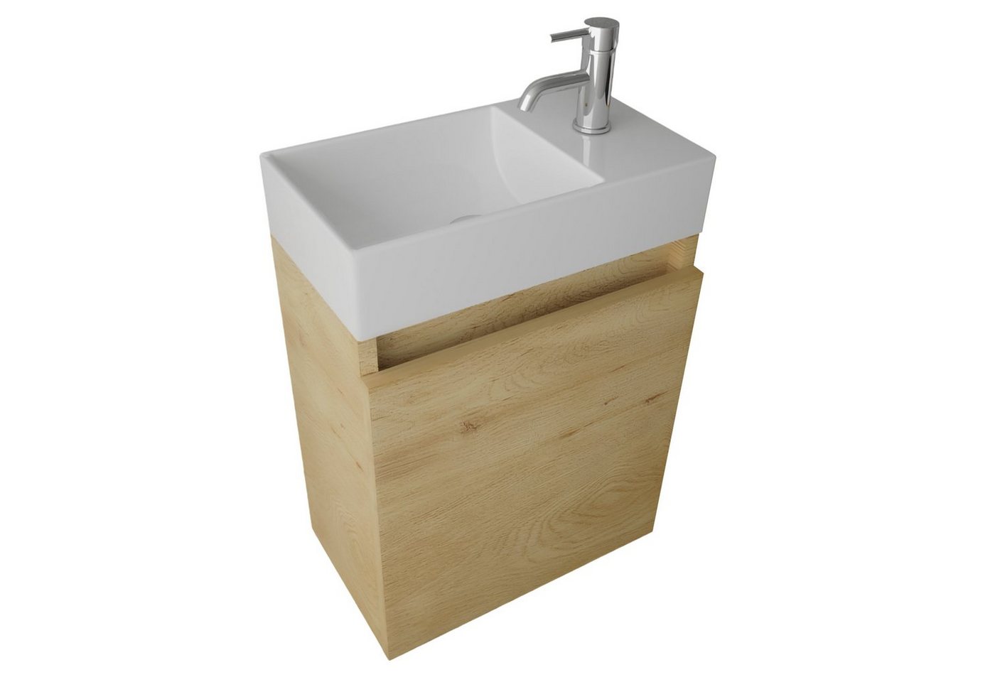 Alpenberger Badmöbel-Set Gäste WC Waschbecken mit Unterschrank - Badschrank Hängend, (2-tlg. Waschtisch Set Eiche Natur, Waschbeckenunterschrank mit Softclose), Waschplätze für Kleine Bäder - Badschrank Hängend und Vormontiert von Alpenberger