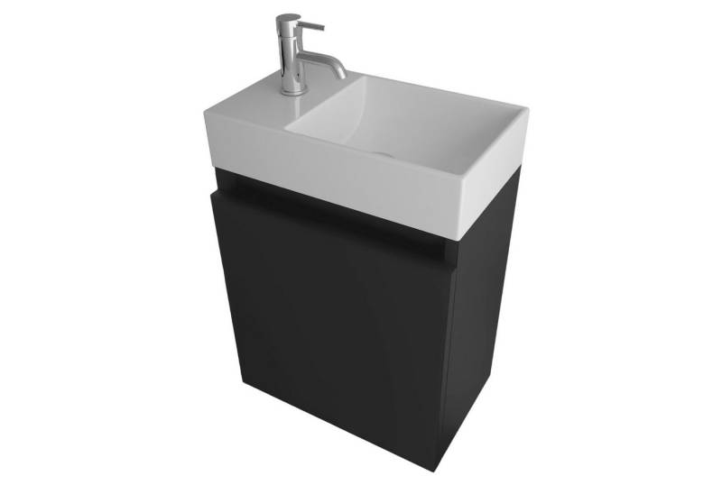 Alpenberger Badmöbel-Set Gäste WC Waschbecken mit Unterschrank - Badschrank Hängend, (2-tlg. Waschtisch Set Schwarz, Waschbeckenunterschrank mit Softclose), Waschplätze für Kleine Bäder - Badschrank Hängend und Vormontiert von Alpenberger