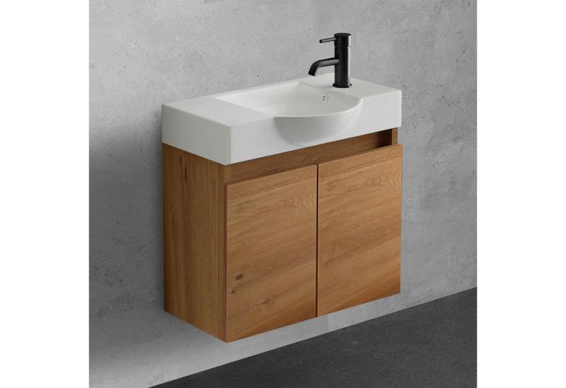 Alpenberger Badmöbel-Set Gäste WC Waschbecken mit Unterschrank 55 cm Breit, (Badezimmerschrank Klein, Moderner Waschplatz Braun), Waschbeckenunterschrank mit Softclose Funktion von Alpenberger