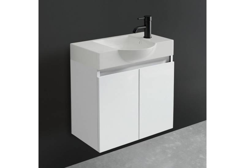 Alpenberger Badmöbel-Set Gäste WC Waschbecken mit Unterschrank 55 cm Breit, (Gäste WC Möbel Set, 2-türiger Badschrank), Waschbeckenunterschrank mit Softclose Funktion von Alpenberger