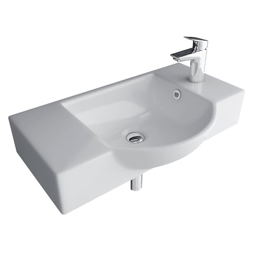 Alpenberger Waschbecken Bad Waschtisch 55 cm Breit Eckig Oval | Handwaschbecken Kleines Waschbecken Gäste WC & Badezimmer | Hängewaschbecken für Waschplätze | Gästewaschbecken Schmal Mini Waschbecken von Alpenberger Germany