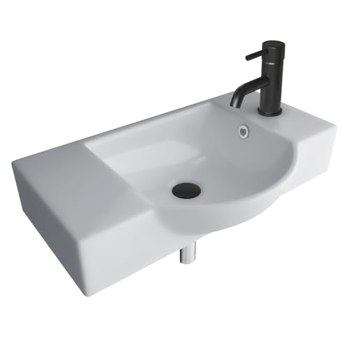 Alpenberger Waschbecken Bad Waschtisch 55 cm Breit Eckig Oval | Handwaschbecken Kleines Waschbecken Gäste WC & Badezimmer | Hängewaschbecken für Waschplätze | Gästewaschbecken Schmal Mini Waschbecken von Alpenberger Germany