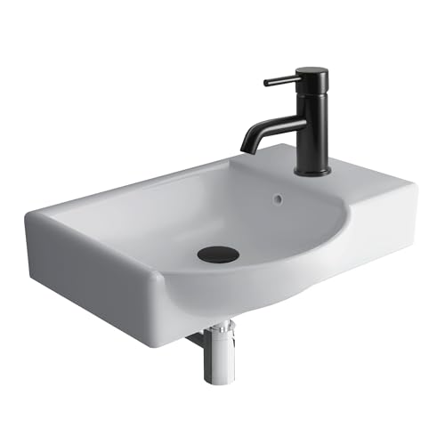 Alpenberger Waschbecken Bad Waschtisch 45 cm Breit Eckig Oval | Handwaschbecken Kleines Waschbecken Gäste WC & Badezimmer | Hängewaschbecken für Waschplätze Wandmontage | Gästewaschbecken Schmal Mini von Alpenberger Germany