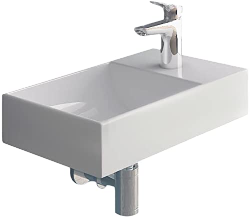 Alpenberger Keramik Waschbecken Klein Gäste WC Lösung | Mini Handwaschbecken | Designer Wandwaschbecken | Kleiner Waschplatz zur Wandaufhängung | Badwaschtisch 45 cm Breit | Pflegeleichtes Becken von Alpenberger