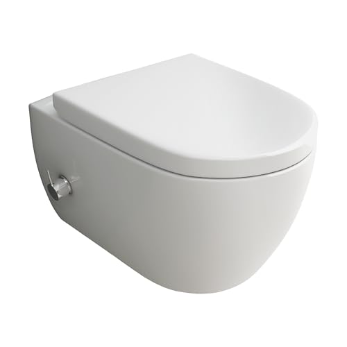 Alpenberger Hänge WC mit Bidet Funktion | Spülrandlose Toilette | WC Deckel mit Absenkautomatik | Taharet WC mit Intimdusche | Kloschüssel mit Armatur | Tiefspüler Passend Geberit (Diamond 7150 U) von Alpenberger