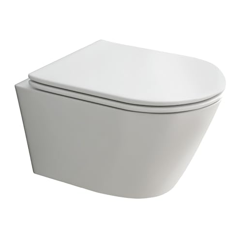 Alpenberger Spülrandloses Wand WC Set | Moderne Toilette mit Nano und WC Sitz mit Absenkautomatik | Toilettendeckel D Form | Hänge WC aus Keramik | Klo Passend Geberit (Elegant IN) von Alpenberger Germany