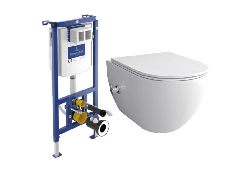 Alpenberger Vorwandelement WC Set Komplett: Dusch WC + Villeroy & Boch Spülkasten Betätigungsplatte, Duroplast Slim WC Sitz mit Absenkautomatik, Tiefspüler WC mit Warm-Kalt-Mischer, Keramik Hänge WC mit Bidet Funktion Alpenberger Vorwandelement WC Set Komplett: Dusch WC + Villeroy & Boch Spülkasten Betätigungsplatte, Duroplast Slim WC Sitz mit Absenkautomatik, Tiefspüler WC mit Warm-Kalt-Mischer, Keramik Hänge WC mit Bidet Funktion von Alpenberger