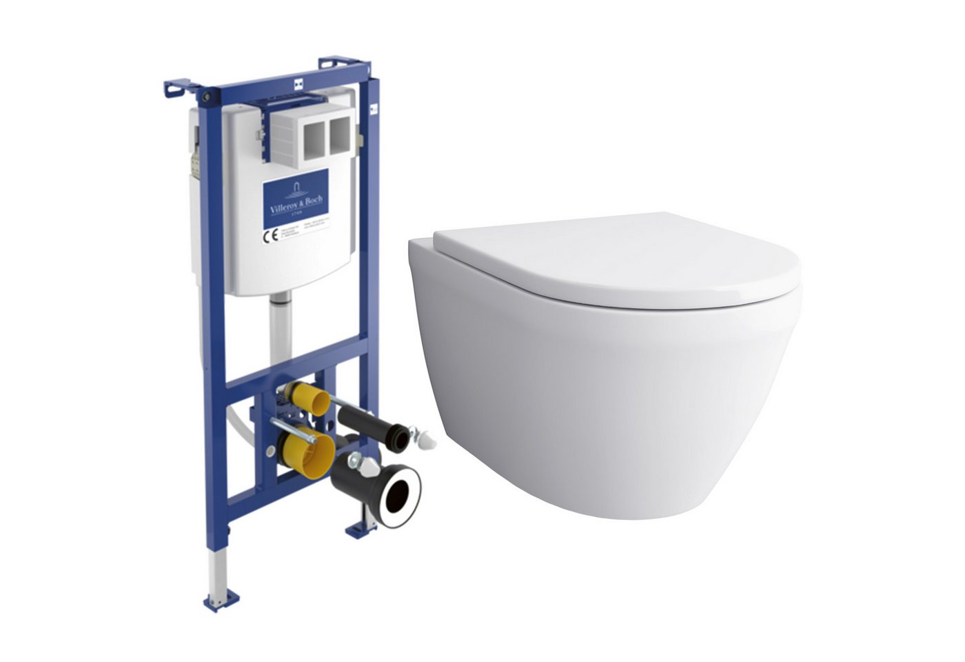 Alpenberger Vorwandelement WC Set Komplett: Hänge WC + Villeroy & Boch Spülkasten Betätigungsplatte, Klo mit Nano Beschichtung, Wand WC Spülrandlos, Toilette mit WC Deckel mit Softclose Alpenberger Vorwandelement WC Set Komplett: Hänge WC + Villeroy & Boch Spülkasten Betätigungsplatte, Klo mit Nano Beschichtung, Wand WC Spülrandlos, Toilette mit WC Deckel mit Softclose von Alpenberger
