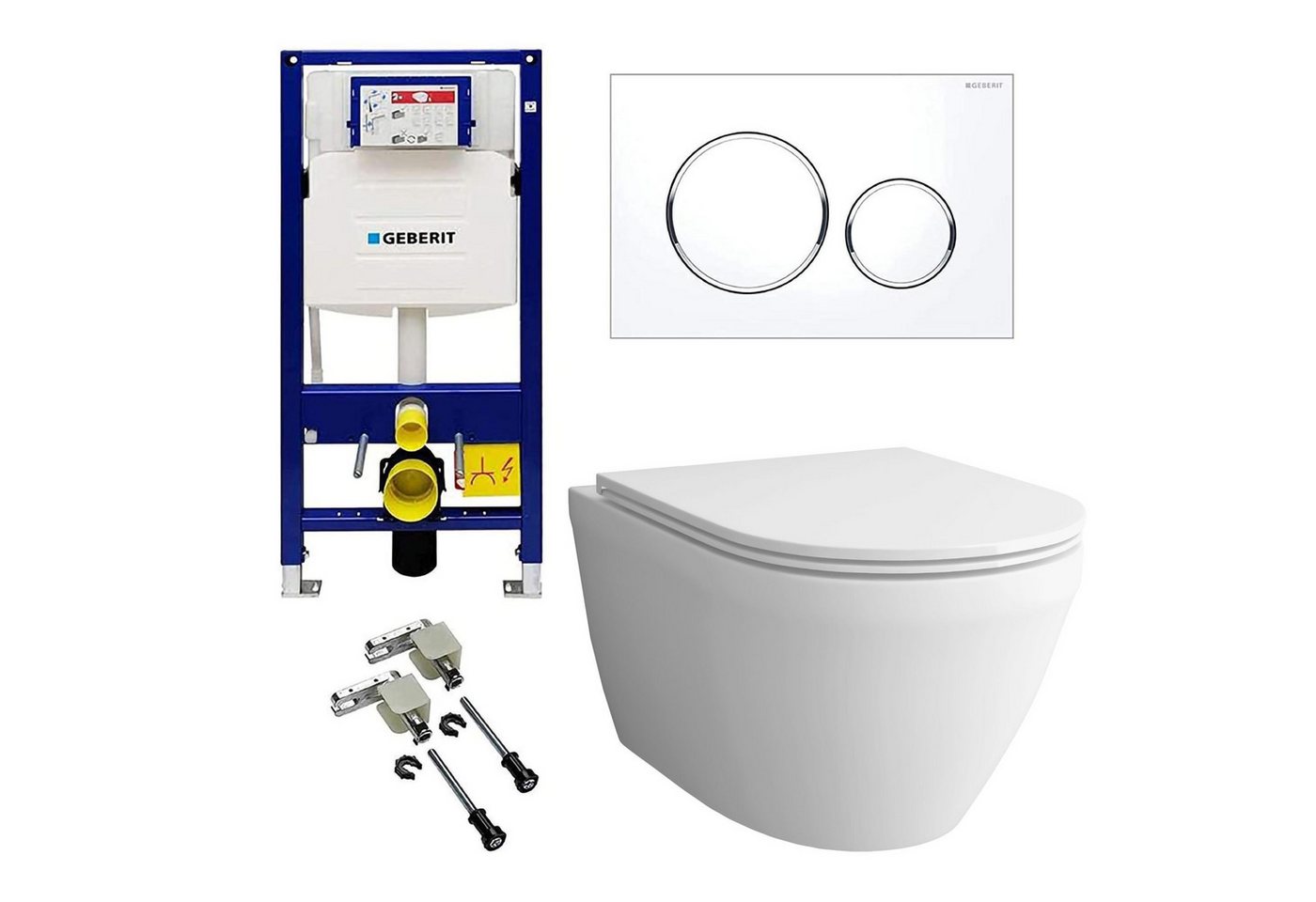 Alpenberger WC-Komplettset - Toilette mit Spülkasten - Vorwandelement WC Set Komplett Geberit, Wandmontage, (Spülrandloses WC Wand WC Spülrandlos), Hänge WC mit WC Sitz mit Absenkautomatik von Alpenberger