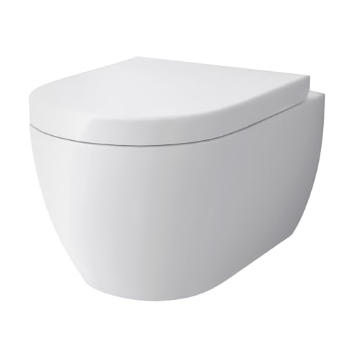 Alpenberger Hänge WC Toiletten Set mit Bidet-Funktion|Dusch WC&Duroplast Toilettensitz Abnehmbar|Hängetoilette Spülrandlos aus Keramik|Taharet WC Passend zu Geberit|Made in Europa, ca. 56x37,7x40 cm von Alpenberger