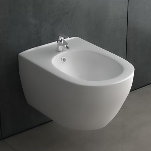 Alpenberger Bidets | Hänge Bidet für Intimdusche Sitzbad | Wand Bidet mit Hahnloch und Überlaufschutz | Moderne Toilette Dusche | Podusche | WC Dusche Taharet | Waschbeckendusche von Alpenberger