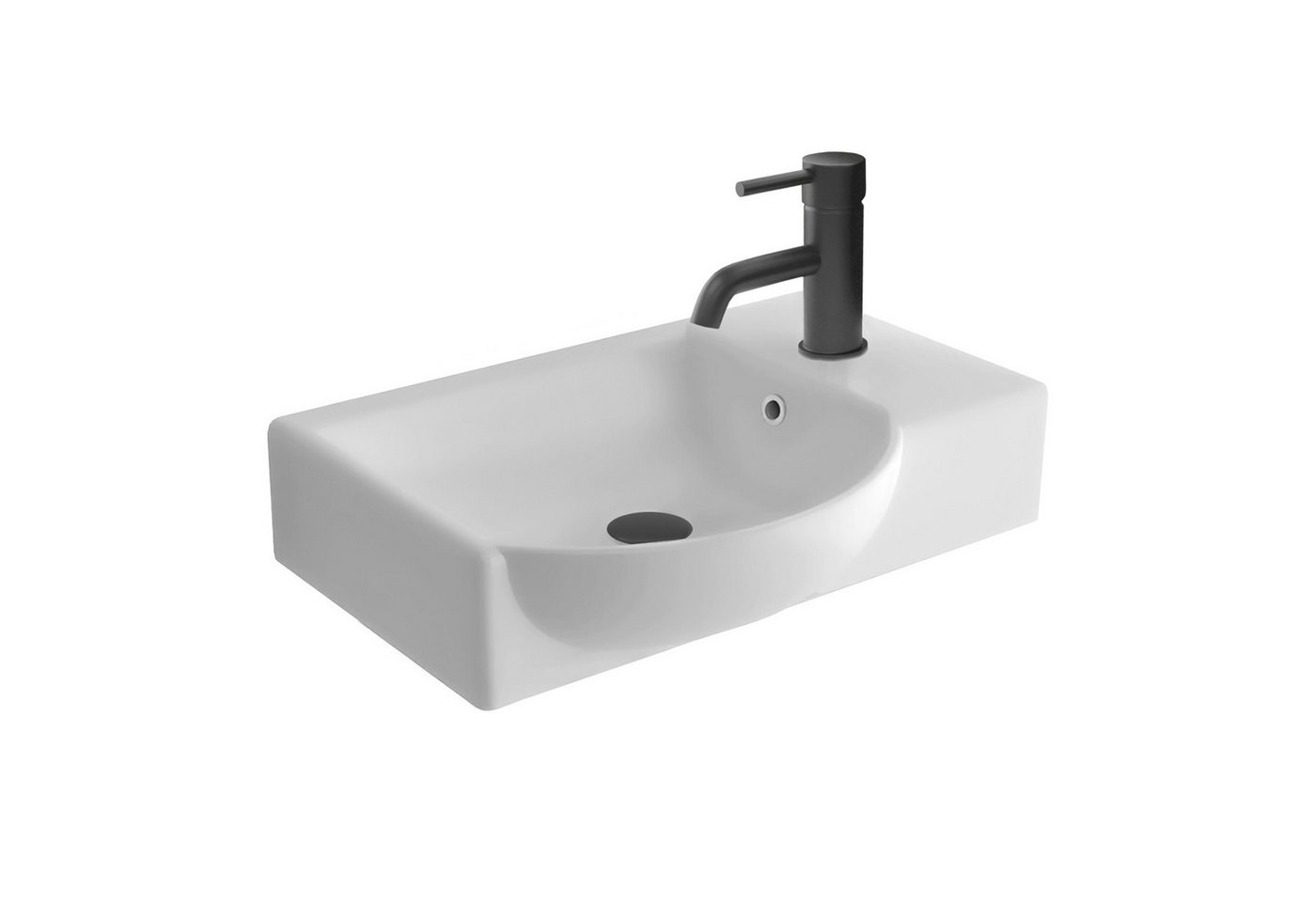 Alpenberger Waschbecken - Lavabo mit Links Becken - Wash Basin Eckig Rund mit Überlauf (Handwaschbecken, 1-St., 1-tlg), reinigungsfreundlicher Keramik Waschtisch von Alpenberger