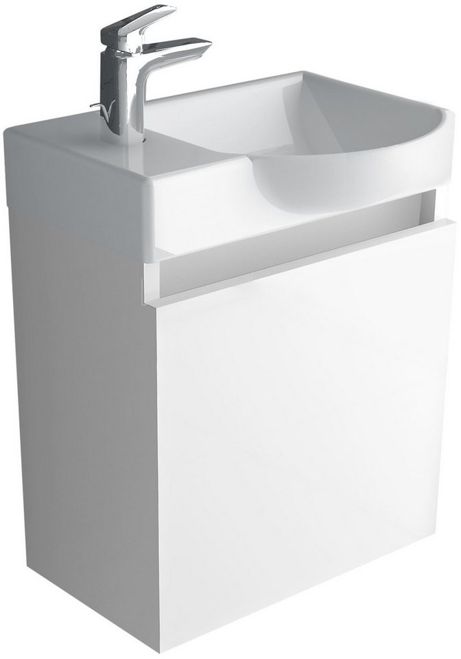 Alpenberger Waschbecken Gäste WC Waschbecken mit Unterschrank - Hängeschrank Vormontiert (2-tlg. Unterschrank mit Waschbecken, Badezimmerschrank Set - Gäste WC Möbel), Waschbeckenunterschrank Weiss - Bad Schrank Hängend von Alpenberger