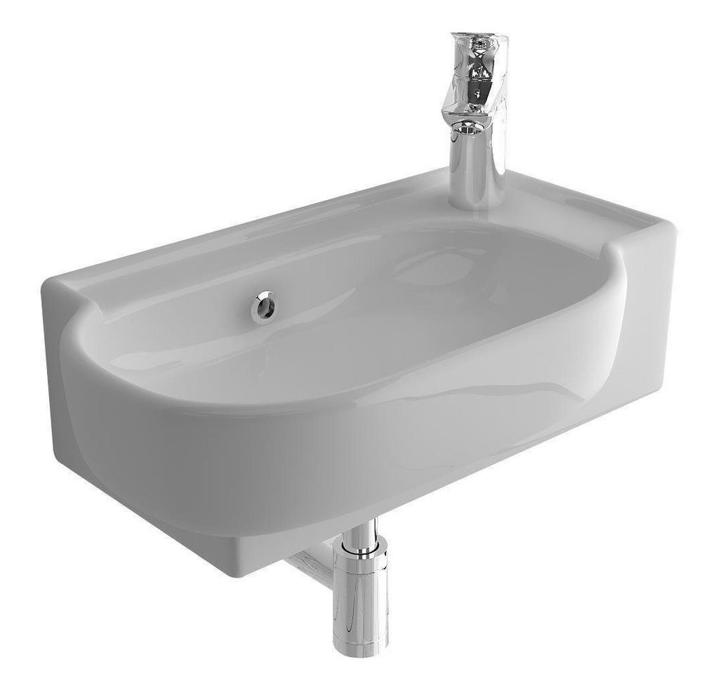 Alpenberger Waschbecken - Keramik Hängewaschbecken Oval mit Überlauf - Wash Basin (1-tlg. Links Becken, 1-St., Handwaschbecken Wandmontage), pflegeleicht, Lavabo für Badezimmer & Gäste WC von Alpenberger